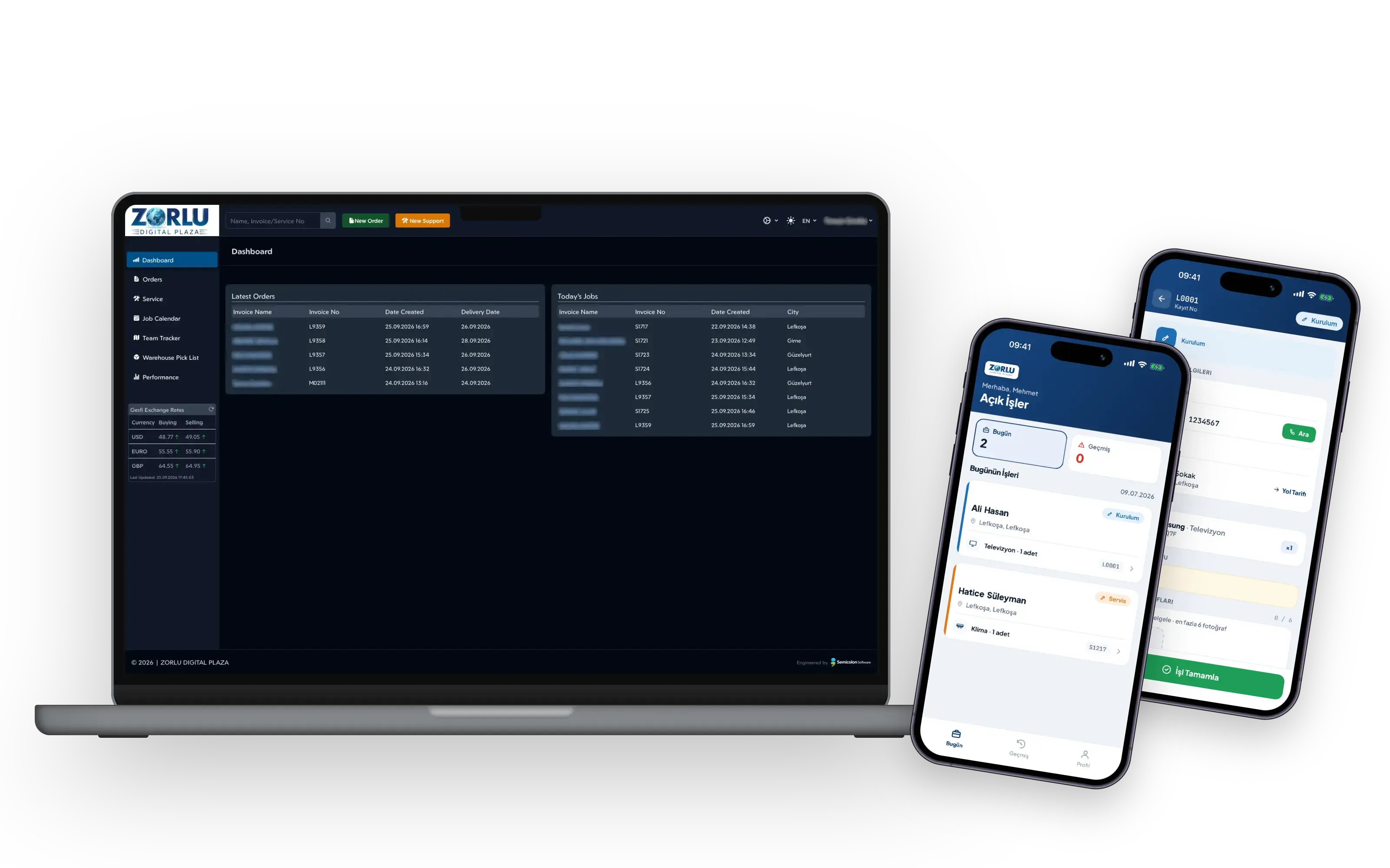 Zorlu Digital Plaza sales and service platform shown on desktop and mobile