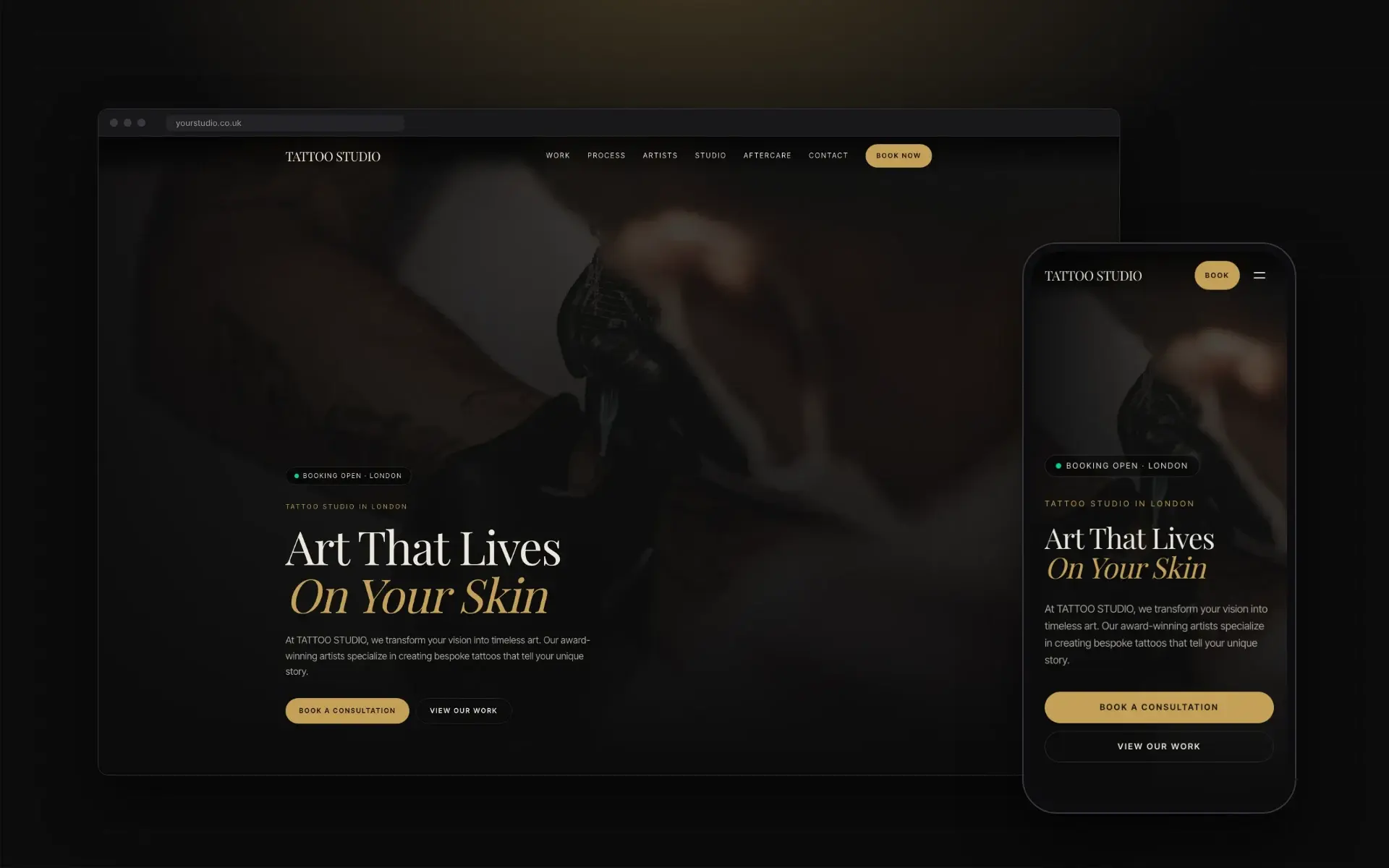 Tattoo studio website & booking system built by Semicolon Software