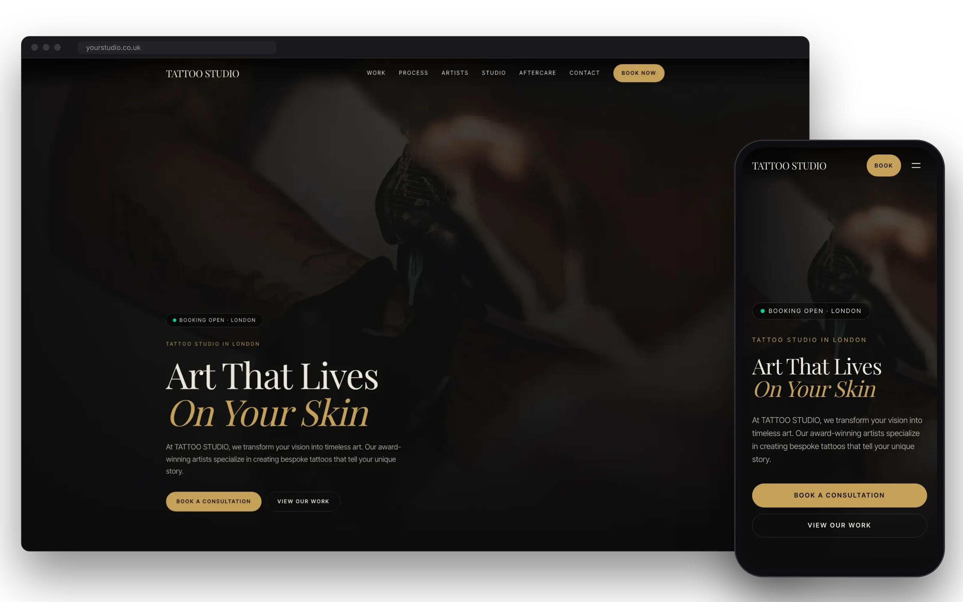 Professional Tattoo Studio Website & Booking System shown on a laptop